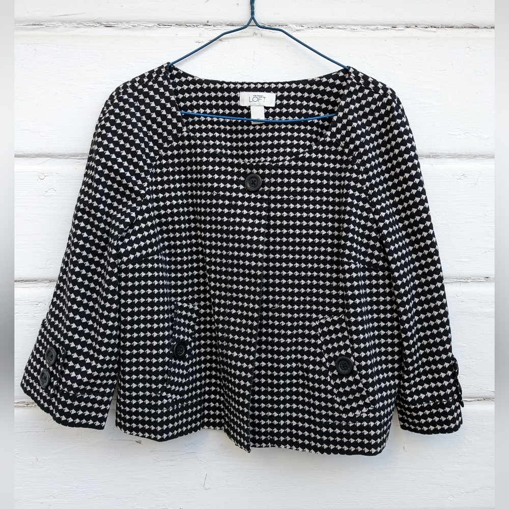 Ann Taylor Loft Black and White Modern Jacket with Wide Sleeves